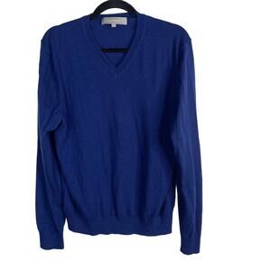 Neiman Marcus Mens Medium M Cobalt Blue Cashmere V Neck Pullover Sweater Knit